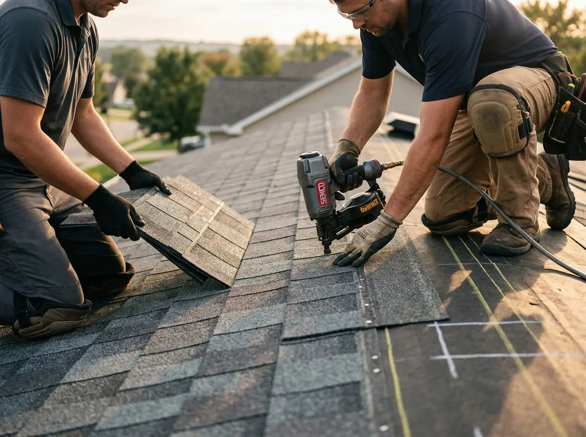 Professional roofer working on a residential roof in Gilbert